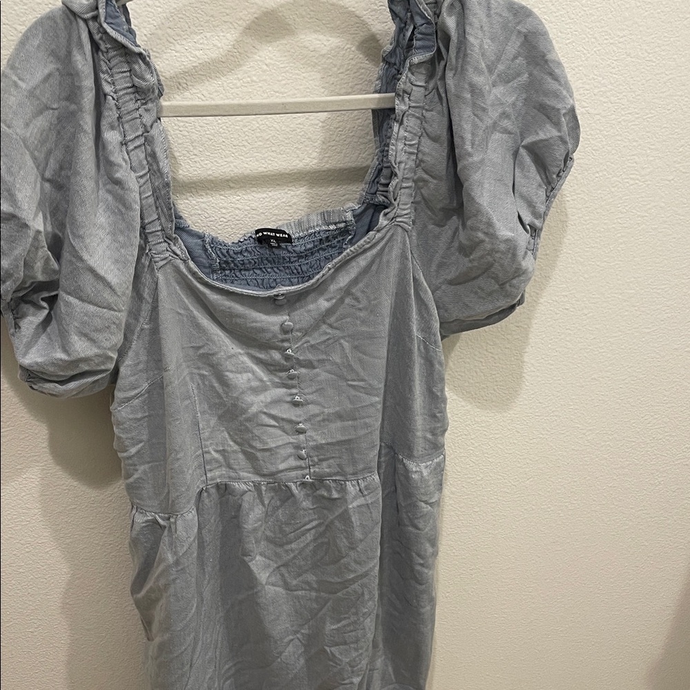 Who What Wear Sky Blue Mini Dress with Puff Sleeves